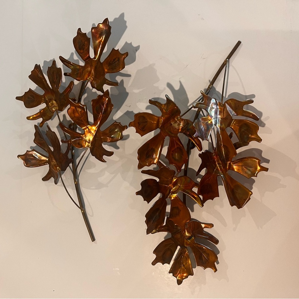 Vintage Copper Metal Maple Leaves Wall Art Decor